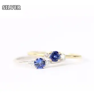 925 Anillos Striebra 2 Farba Hot Predaj Jednoduché Farebné Ice Crystal Sapphire Krúžok Žien Diamantové Prstene Pre Ženy, 14 karátové Zlato, Šperky