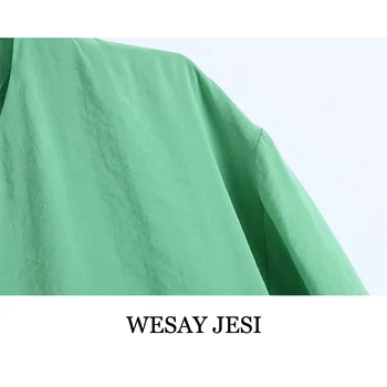 WESAY JESI Šaty Letné Žena 2021 Bežné Zelená Nadrozmerné Šaty, Dlhý Rukáv V Krku Jednoduché jednofarebné Voľné Veľká Žena