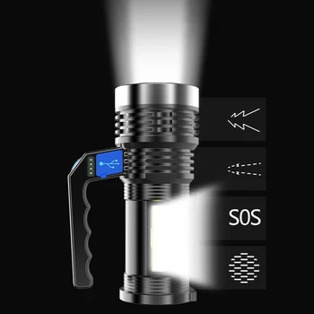 Dvojité Svetlo 500m Dlhý Rad Silná Baterka s KLASU Sidelight USB Nabíjateľné Výkonný Ručný Reflektor LED Svetlomet