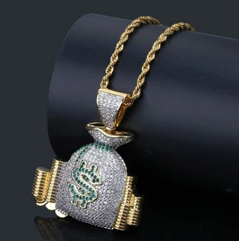 Symbol Peniaze Taška Mince Prívesok Hip Hop Lumbálna Šperkov Náhrdelník S Príveskom, Náhrdelníky Hip Hop Mužov Strany Náhrdelník