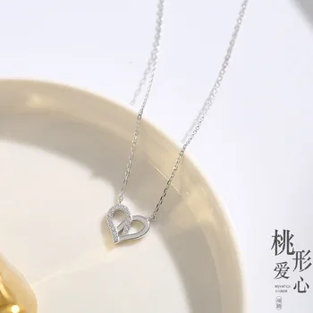TSHOU06 módne ramantic ženy v tvare srdca náhrdelník Jednoduché duté láska prívesok kórejský krátky náhrdelník