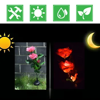 LED Solárne Simulácia Ruže Kvet Svetlo IP65 Vodeodolný Záhrada Krajiny Lampy Solárne Ťažná Led Stick Zem Plug Svetlá