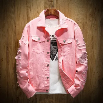 Nové Plus Veľkosť 5XL, Ružové a Čierne Roztrhané Denim Jeans Bundy Hip Hop Streetwear Otvory Ležérne Módne Muži Ženy Núdzi Pevné Kabát