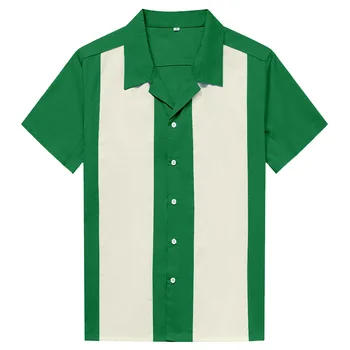 Nové Vertikálne Pruhovaný Tričko Mužov Bežné Tlačidlo-Dole Šaty Bavlnené Tričká Krátky Rukáv Camiseta Retro Hombre Bowling pánske Košele