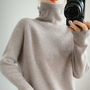 Cashmere farbou turtleneck sveter ženy pulóver 2021 jeseň zima nové voľné pletené klesnutie jumper ženy svetre