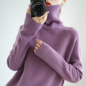 Cashmere farbou turtleneck sveter ženy pulóver 2021 jeseň zima nové voľné pletené klesnutie jumper ženy svetre