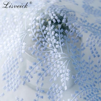 Vysoko kvalitné modrá organza výšivky pšenica čistý tylu čipky textílie diy svadobné šaty, sukne, kostýmy materiál domáce dekorácie 50x145cm