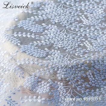 Vysoko kvalitné modrá organza výšivky pšenica čistý tylu čipky textílie diy svadobné šaty, sukne, kostýmy materiál domáce dekorácie 50x145cm