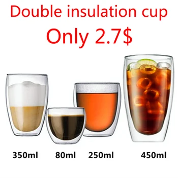 Transparentné dvojité vrstva izolácie pohár tepla-dôkaz anti-freeze šálku kávy a zmrzliny pohár mlieka pohár šálku čaju nápojov pohár Tvorivosti