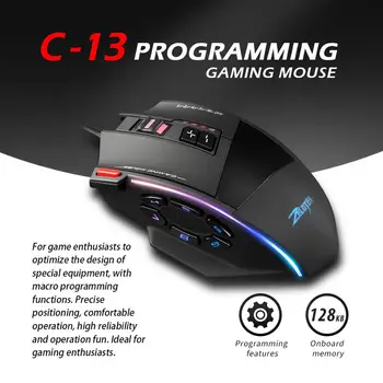 ZELOTES C-13 13 Programovateľných Tlačidiel Káblové USB Myš 5 Úrovní 10000DPI Nastaviteľné RGB Optické Herných Myší