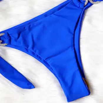 Ženy kamienkami bikini set Plavky Vatovaný Nastaviteľné rozžiariť Polyester Push-up Bikini Set pre Bazén 2021