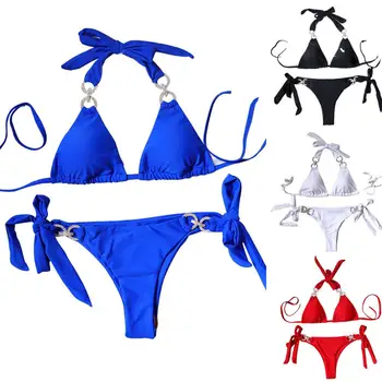 Ženy kamienkami bikini set Plavky Vatovaný Nastaviteľné rozžiariť Polyester Push-up Bikini Set pre Bazén 2021