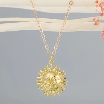 1Pcs Bling Sun Moon Náhrdelník Pre Ženy Darček Šperky, Módne Vintage Lesklé Jedinečný Duté Zirkón Star Prívesok Clavicle Reťazca