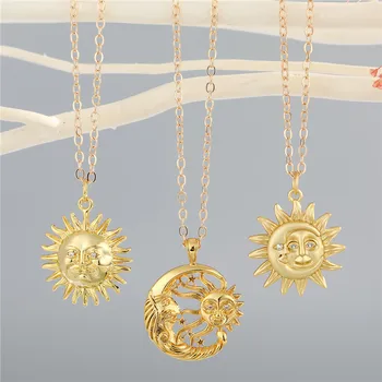 1Pcs Bling Sun Moon Náhrdelník Pre Ženy Darček Šperky, Módne Vintage Lesklé Jedinečný Duté Zirkón Star Prívesok Clavicle Reťazca