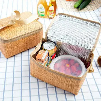 Umelý Ratan Obed Tašky Prenosné Izolované Box pre Camping Piknik Jedlo Kontajner Tepelnej Chladnejšie Puzdro Tote Skladovanie Kabelka