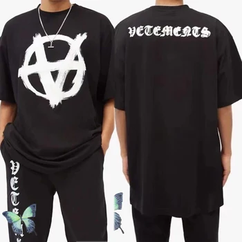 Vetements T Shirt Hip Hop Predné Logo Vetements Graffiti T Shirt Anti-Vojny Gotický Muži Ženy Vysokej Kvality Topy