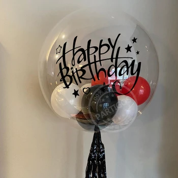14pcs/set 18-palcové Transparentné Bublina Hélium Balóniky Jasné Bobo Globos Happy Birthday Nálepky DIY Červená Čierna Prípade Party Decor