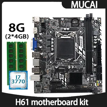 MUCAI H61 Doske LGA 1155 Kit Set S procesorom Intel Core i7 3770 CPU Procesora A pamäťových modulov DDR3 8GB(2*4GB) 1600MHZ pamäť RAM Pamäte PC Počítač