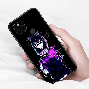 Anime Estetické Senpai Shockproof Kryt pre Google Pixel 5 4 4a XL 5G Black TPU Soft Telefón Prípade