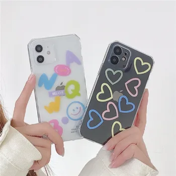 Farba láska srdce list smajlík jasné, mäkký silikónový telefón puzdro pre iPhone 12 Pro Max 11 Pro Max 7 8 Plus X XR Max XS SE roztomilý kryt