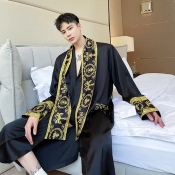 Pánske Jarné Dlhá Bunda Muž Satin Nightgown Windbreaker Zákopy Srsti Streetwear kórejský Štýl Vintage Dlhý Sveter Bundy Muž