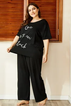 2020 Rýchle dodanie Dámy' Pyžamá Čierna S Písmenom Spacie Sady T shirt Jeseň Nightgown Pre Ženy Domov Vyhovovali Ženský Odev