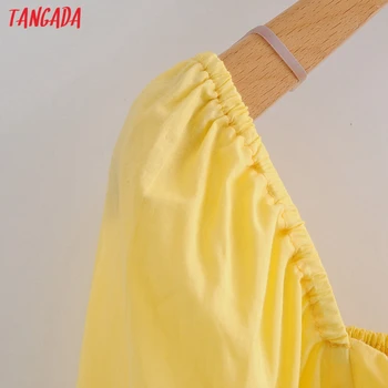 Tangada Ženy Retro Žltá Plodín Tričko s Lomka Krátky Rukáv 2021 Lete Elegantné Ženy Sexy Tričko Slim Topy 2L33