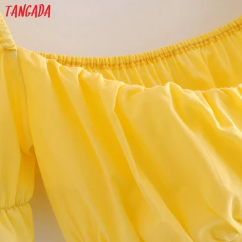 Tangada Ženy Retro Žltá Plodín Tričko s Lomka Krátky Rukáv 2021 Lete Elegantné Ženy Sexy Tričko Slim Topy 2L33