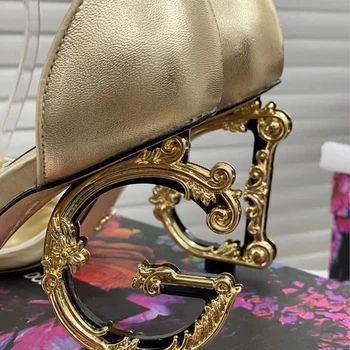 Dizajnér Značky Gold Keira Sandále S Barokovými 2021 Luxusné Vysoké Podpätky Dámy Letné Pódium Štýl Oko-Lov Strany Topánky