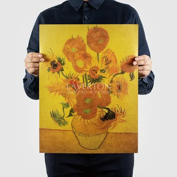 459 Monet, Van Gogh Slnečnice Umenie olejomaľba / Vintage Kraft Papier, Samolepky na Stenu Bar Retro Plagátu Dekoratívne Maľby 47x35.5cm
