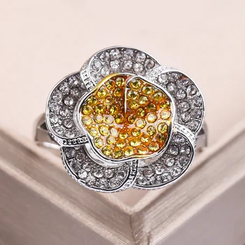 Snubné Prstene pre Ženy Naplnené Crystal Silver Plated Kvet Krúžok Elegantné Šperky Priateľka Zapojenie Strana Darček Dropshipping