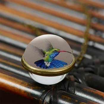 SIAN Mini Kolibrík Náhrdelník Obojstranný Sklo Art Vzor Prívesok, Náhrdelníky, Módne Darčeky pre Priateľov, Ktorí Ako Malé Zvieratá