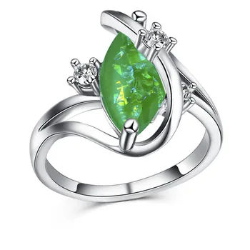 BAOSHINA Lesklá Strieborná Farba Zelená Oválne Crystal Drahokamu Ženské Svadobné Zásnubný Prsteň pre Ženy Strany Šperky