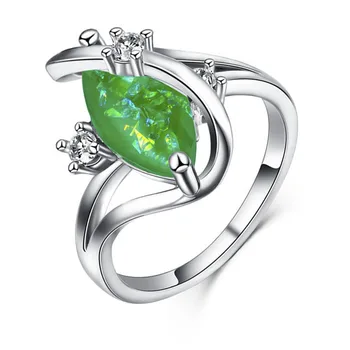 BAOSHINA Lesklá Strieborná Farba Zelená Oválne Crystal Drahokamu Ženské Svadobné Zásnubný Prsteň pre Ženy Strany Šperky
