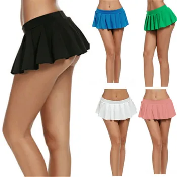 Sexy Tričká Dámske Skladaný Mini Sukne Školáčka Micro Cosplay Klub Kostým Farbou Mini Sukne Faldas Mujer Moda 2021