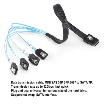 SAS Kábel Mini-SAS SFF-8087 4 SATA Kábel Mini SAS kom 4i SFF8087 36P 4 SATA 7P Kábel 12Gbps 50 cm Pevného Disku, Dátový Kábel Rozdeľovača