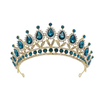 2021 Barokový Vintage Blue Crystal Koruny Ženy Headdress hlavový most Svadobné Tiaras a Koruny, Svadobné Vlasy, Šperky, Doplnky Koruna