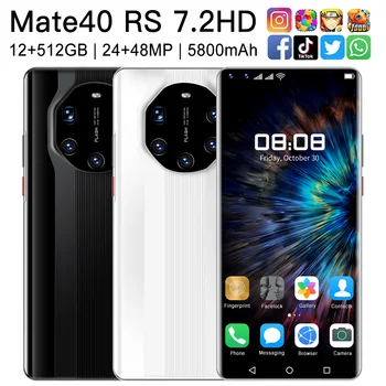 Globálne Mate40 RS 7.3 palcový Android Smartphony 12 GB+512 gb diskom 5G NECH mobilné telefóny MTK6889 10-Core 6000mAh 24+48MP Dual SIM Mobilný Telefón