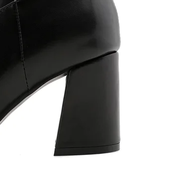 Street style kolo hlavu nad kolená vysoké topánky móda zips opasku čierna biela vysokým podpätkom hrubé dámske jazdecké topánky
