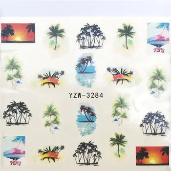 Nálepky na Nechty Pláž Coconut Tree Slnečného svetla, Vody Jazdcov Manikúra Dekor Akvarel Nail Art Príslušenstvo Lacné Nechty, Samolepky