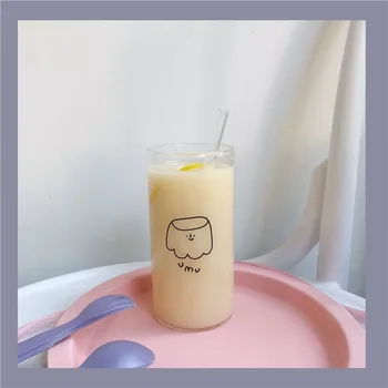 Kórejský nika jednoduché roztomilý kreslený puding vzor tvorivé sklo voda pohár mlieka pohár šálku kávy raňajky pohár