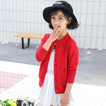 Dievčenské Jeseň Detí Kolo Krku Pletený Sveter Pure Color Veľké Deti kórejských Detí Pletený Sveter Bunda