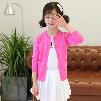 Dievčenské Jeseň Detí Kolo Krku Pletený Sveter Pure Color Veľké Deti kórejských Detí Pletený Sveter Bunda