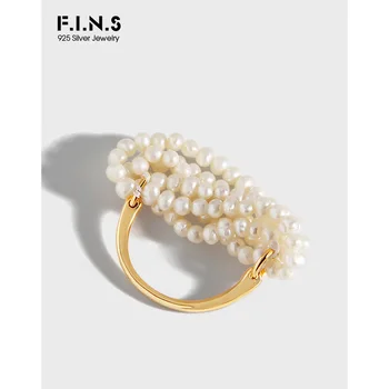 F. I. N. S Elegantným Ručné S925 Šterlingov Strieborné Prstene Nepravidelný Vrstvený Barokový Sladkovodné Perly Korálky Prst Prsteň Jemné Šperky