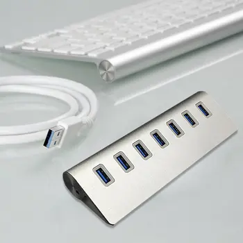 7 Port Hliníková USB 3.0 HUB 5Gbps Vysokej Rýchlosti +Napájací Adaptér Pre Notebook PC