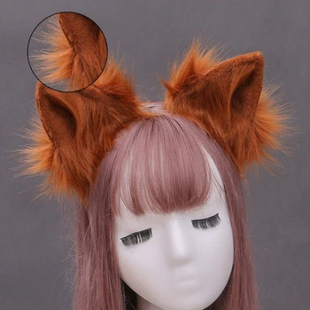Zviera Anime Umelú Kožušinu Vlk Uši Hlavový Most Ručné Farbou Načechraný Plyšové Vlasy Obvodové Strany Cosplay Kostým Headpiece