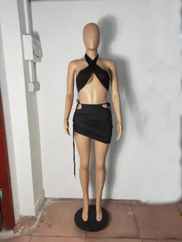 Sexy Podprsenka Backless Sukne a Top Sady Žena Okolo Popruh Plodín Hore a Obväz Tesný Mini Sukne Letnej Noci Strana 2021 Clubwear