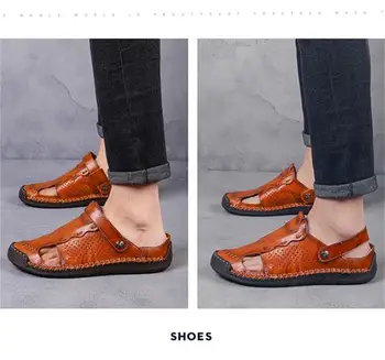 2021 Nové pánske Topánky Móda Osobnosti High-end Farbou PU Ručné Stitched Duté Otvory Priedušná Pohodlné Sandále KS066