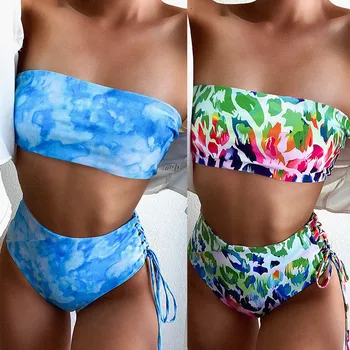 Sexy Obväz tie-Dye Vytlačené Ženské plavky dvojdielne Samostatné uzáver bazén, plážové oblečenie Plavky, Plavky Biquini