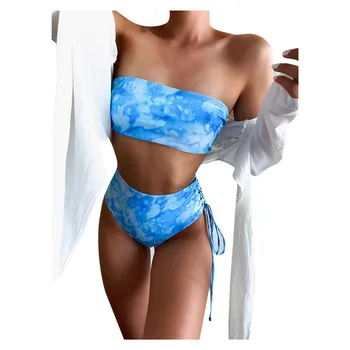 Sexy Obväz tie-Dye Vytlačené Ženské plavky dvojdielne Samostatné uzáver bazén, plážové oblečenie Plavky, Plavky Biquini